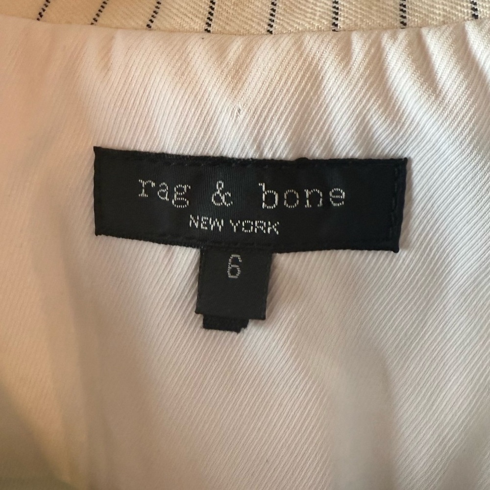 Rag & Bone Blazer Ivory Navy Pinstriped Linen Cotton Blend Business Casual Sz 6 - Picture 4 of 16